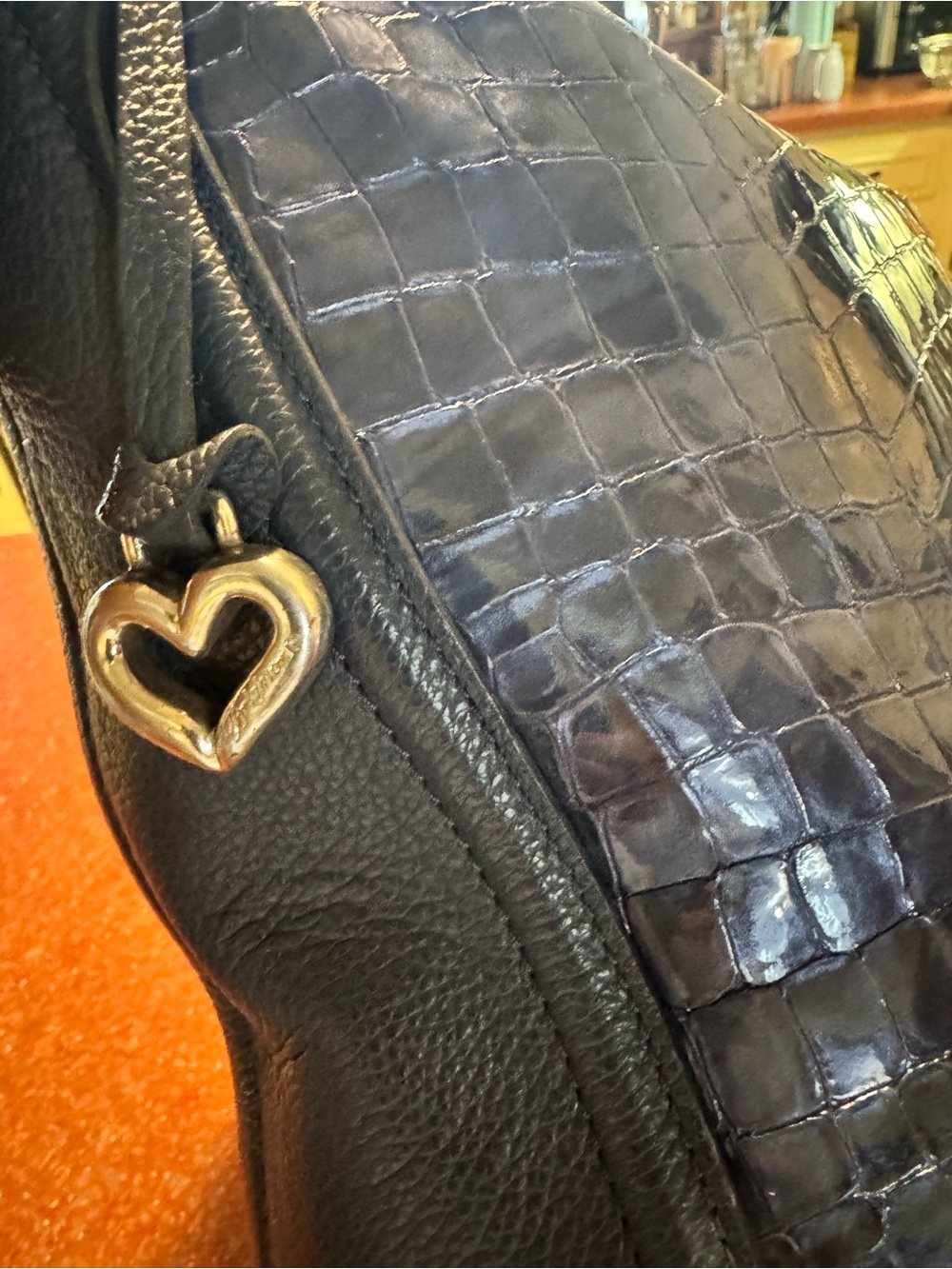 Brighton Cherie Soft Shoulder Bag in French Blue croc-embossed patent leather - Picture 5 of 10